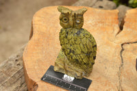 Polished Hand Carved Leopard Stone & Lepidolite Owls  x 2 From Zimbabwe - TopRock