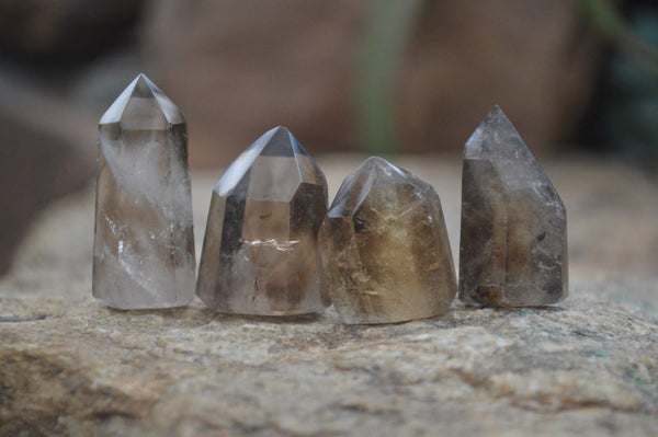 Polished Small Wispy Phantom Smokey Quartz Points x 35 From Madagascar