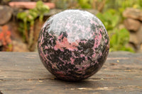 Polished Extra Large Pink & Black Rhodonite Sphere & Custom Metal Stand  x 2 From Madagascar - TopRock