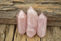 Polished Super Gemmy Double Terminated Rose Quartz Point x 6 From Madagascar - TopRock