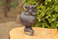 Polished Hand Carved Leopard Stone & Lepidolite Owls  x 2 From Zimbabwe - TopRock