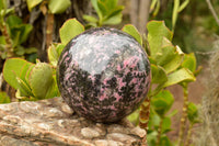 Polished Extra Large Pink & Black Rhodonite Sphere & Custom Metal Stand  x 2 From Madagascar - TopRock