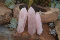 Polished Double Terminated Pink Rose Quartz Points  x 4 From Ambatondrazaka, Madagascar - TopRock