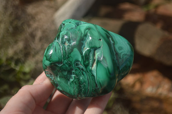 Polished Malachite Free Forms With Stunning Flower & Banding Patterns x 3 From Congo - TopRock