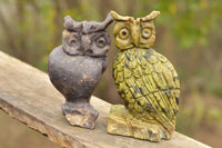 Polished Hand Carved Leopard Stone & Lepidolite Owls  x 2 From Zimbabwe - TopRock