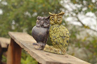 Polished Hand Carved Leopard Stone & Lepidolite Owls  x 2 From Zimbabwe - TopRock