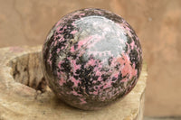 Polished Extra Large Pink & Black Rhodonite Sphere & Custom Metal Stand  x 2 From Madagascar - TopRock