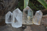 Polished Golden Limonite Veiled Clear Quartz Points  x 4 From Madagascar - TopRock