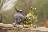 Polished Hand Carved Leopard Stone & Lepidolite Owls  x 2 From Zimbabwe - TopRock