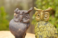 Polished Hand Carved Leopard Stone & Lepidolite Owls  x 2 From Zimbabwe - TopRock