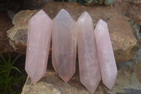 Polished Double Terminated Pink Rose Quartz Points  x 4 From Ambatondrazaka, Madagascar - TopRock