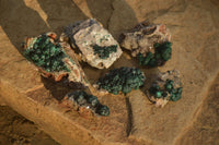 Natural Rare Ball Malachite On Drusy Quartz & Dolomite Matrix Specimens x 6 From Congo