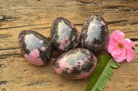 Polished Pink & Black Rhodonite Eggs  x 4 From Madagascar - TopRock