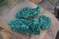 Natural Chatoyant Silky Malachite Specimens  x 3 From Kasompe, Congo