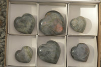 Polished Purple Flash Labradorite Hearts x 6 From Tulear, Madagascar - TopRock