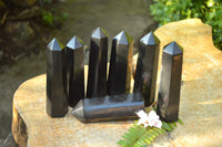 Polished Pitch Black Basalt Points/Prisms x 7 From Madagascar - TopRock