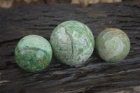 Polished  Green Chrysoprase Spheres  x 3 From Ambatondrazaka, Madagascar