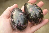 Polished Pink & Black Rhodonite Eggs  x 4 From Madagascar - TopRock