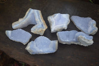 Natural Blue Lace Agate Geode Specimens x 6 From Nsanje, Malawi