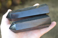 Polished Pitch Black Basalt Points/Prisms x 7 From Madagascar - TopRock