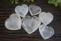 Polished Girasol Pearl & Clear Quartz Gemstone Hearts  x 6 From Madagascar - Toprock Gemstones and Minerals 