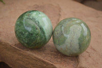 Polished  Green Chrysoprase Spheres  x 3 From Ambatondrazaka, Madagascar