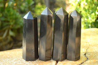 Polished Pitch Black Basalt Points/Prisms x 7 From Madagascar - TopRock