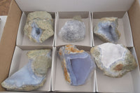 Natural Blue Lace Agate Geode Specimens x 6 From Nsanje, Malawi