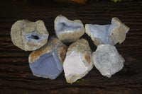 Natural Blue Lace Agate Geode Specimens x 6 From Nsanje, Malawi