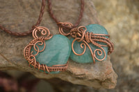 Polished Small Amazonite Heart Copper Wire Wrapped Pendants - Sold Per Piece -  From Madagascar