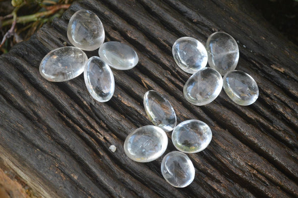 Polished Small Semi Optic Rock Crystal Galet / Palm Stones x 70 From Madagascar