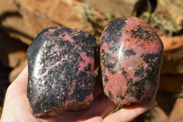 Polished One Side Polished Rhodonite Free Forms  x 6 From Ambindavato, Madagascar - TopRock