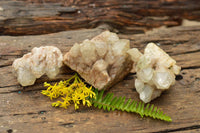 Natural Malachite Infused White Phantom Smokey Quartz Clusters  x 3 From Luena, Congo - TopRock