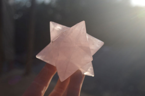 Polished Gemmy Rose Quartz Merkabah Stars x 2 From Madagascar