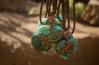 Polished Small Amazonite Heart Copper Wire Wrapped Pendants - Sold Per Piece -  From Madagascar