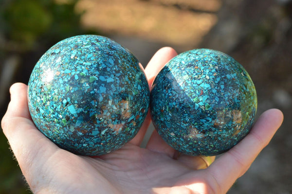 Polished Conglomerate Chrysocolla Spheres With Azurite & Malachite x 2 From Congo - TopRock