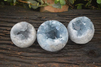 Polished Blue Celestite Egg Geodes  x 3 From Sakoany, Madagascar