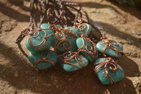 Polished Small Amazonite Heart Copper Wire Wrapped Pendants - Sold Per Piece -  From Madagascar