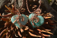 Polished Small Amazonite Heart Copper Wire Wrapped Pendants - Sold Per Piece -  From Madagascar