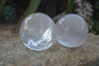 Polished Clear Quartz Crystal Balls  x 2 From Ambatondrazaka, Madagascar