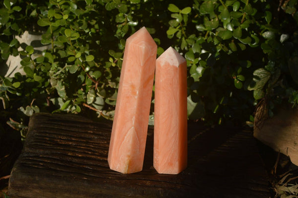 Polished Orange Twist Calcite Towers x 2 From Maevantanana, Madagascar