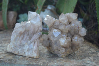 Natural Cascading White Phantom Smokey Quartz Clusters  x 2 From Luena, Congo - Toprock Gemstones and Minerals 