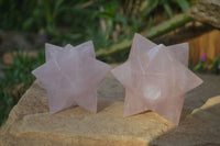 Polished Gemmy Rose Quartz Merkabah Stars x 2 From Madagascar