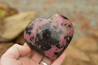 Polished Pink & Black Rhodonite Hearts  x 2 From Ambindavato, Madagascar - TopRock