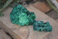 Natural Chatoyant Silky Malachite Specimens  x 2 From Kasompe, Congo