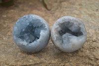 Polished Blue Celestite Egg Geodes  x 3 From Sakoany, Madagascar