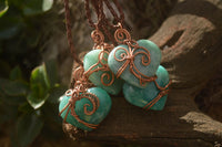 Polished Small Amazonite Heart Copper Wire Wrapped Pendants - Sold Per Piece -  From Madagascar