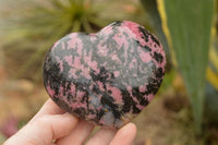 Polished Pink & Black Rhodonite Hearts  x 2 From Ambindavato, Madagascar - TopRock