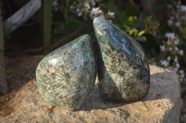 Polished Emerald Mica In Matrix Standing Free Forms x 2 From Mutoko, Zimbabwe