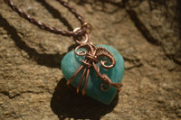 Polished Small Amazonite Heart Copper Wire Wrapped Pendants - Sold Per Piece -  From Madagascar